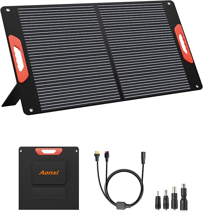 100W Portable Solar Panel for Power Station, Foldable Solar Charger with High 24% Efficiency, ETFE Coating, QC3.0 USB/Type-C & 100 watt 20V DC Output. Includes Adapters for Camping, RV, Emergency