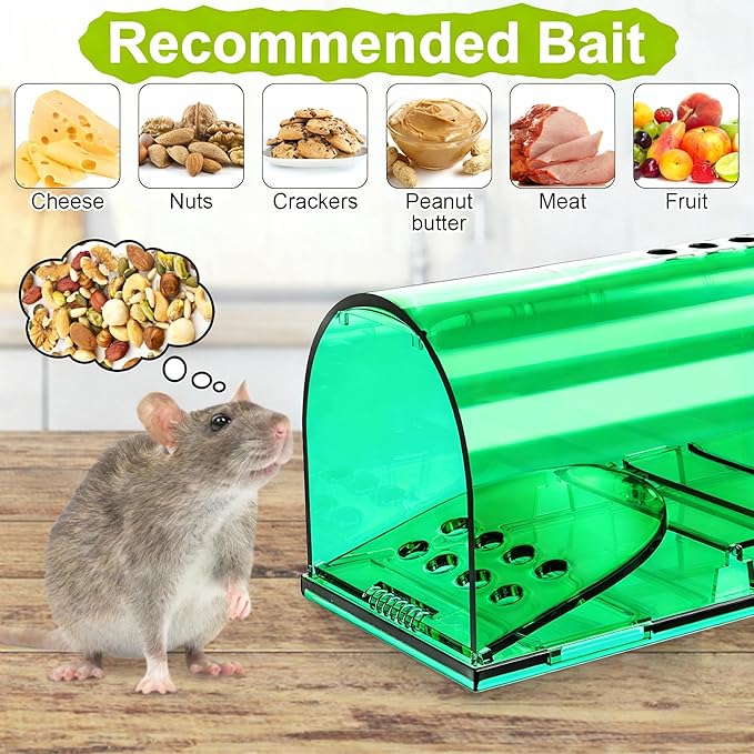 Product Image 2 Pack Humane Mouse Traps, Reusable Mice Trap, Live Rat Cage Chipmunk Trap Indoor Outdoor for Home(Green)