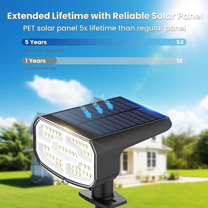 Solar Lights Outdoor Waterproof IP65, Super Bright LED, Cool Light 2 Lighting Modes Selectable, Solar Powered Yard Garden Solar Spot Lights for Outside Landscape Auto On/Off -2 Pack