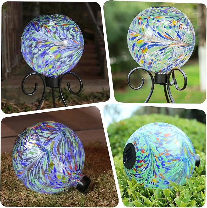 VCUTEKA Solar Gazing Ball, 10" Glass Gazing Balls Sphere with Solar Light for Garden Decor Lawn Outdoor Yard Decorative