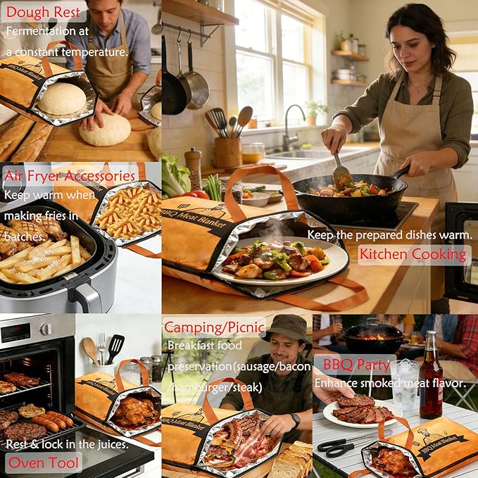 21in BBQ Blanket for Resting Meat-Air Fryer/Dough/Kitchen/Smoker Accessories Party Picnic Camping-Insulated Bag for Brisket/Pork Shoulder/Turkey-Anniversary Birthday Gift for Men