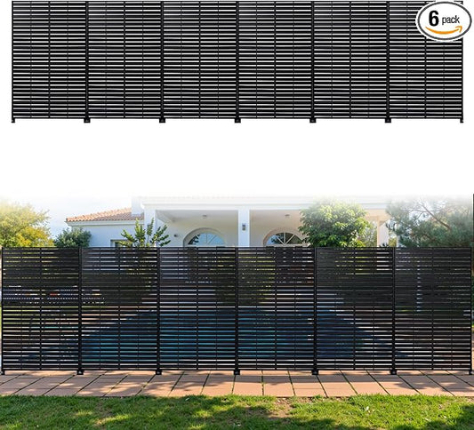 Privacy Screen Outdoor 72" H×47" W Freestanding Privacy Panel with Stand, HDPE Decorative Privacy Fence with Louver Pattern, Patio Divider Screen, Privacy Screens for Outside