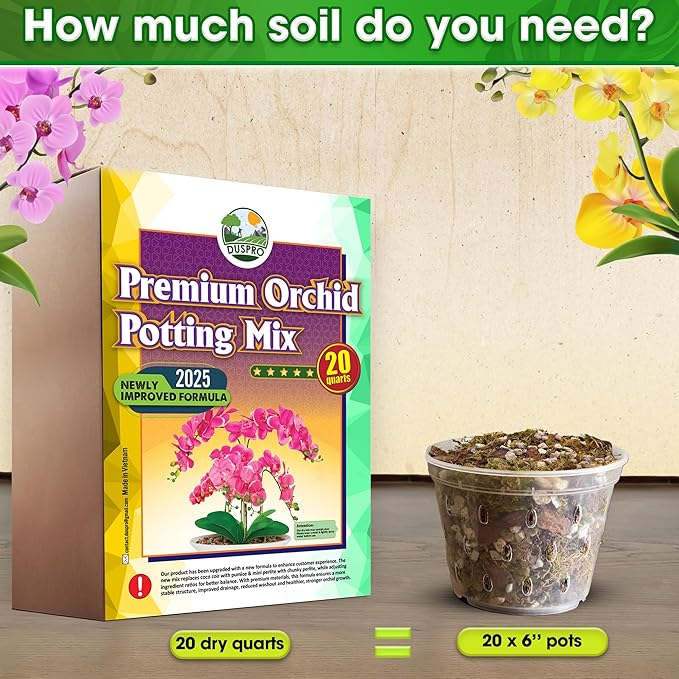 [Upgraded] DUSPRO Orchid Potting Mix for Repotting with Forest Moss, Pine Bark, Perlite & Pumice, Orchid Bark Potting Mix, Orchid Repotting Soil, Drainage Indoor Potting, Orchid Pot Not Included, 20QT