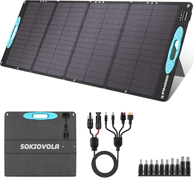SOKIOVOLA 160W 18V Portable Solar Panels for Power Station,25% High Conversion Efficiency ETFE Foldable Solar Panel Charger with Adjustable Kickstand Solar Panel for Camping Outdoor RV Trailer Car