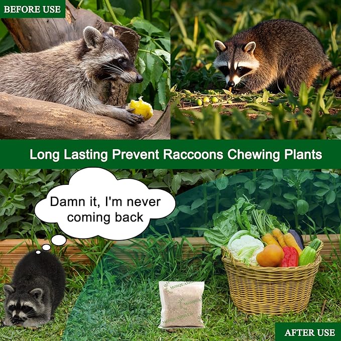 Natural Raccoon Repellent Granules | Eco-Friendly, Non-Toxic & Long-Lasting Protection with Garlic, Peppermint & Wintergreen Oils | Safe for Pets and Children |6-Pack (25g per Bag)