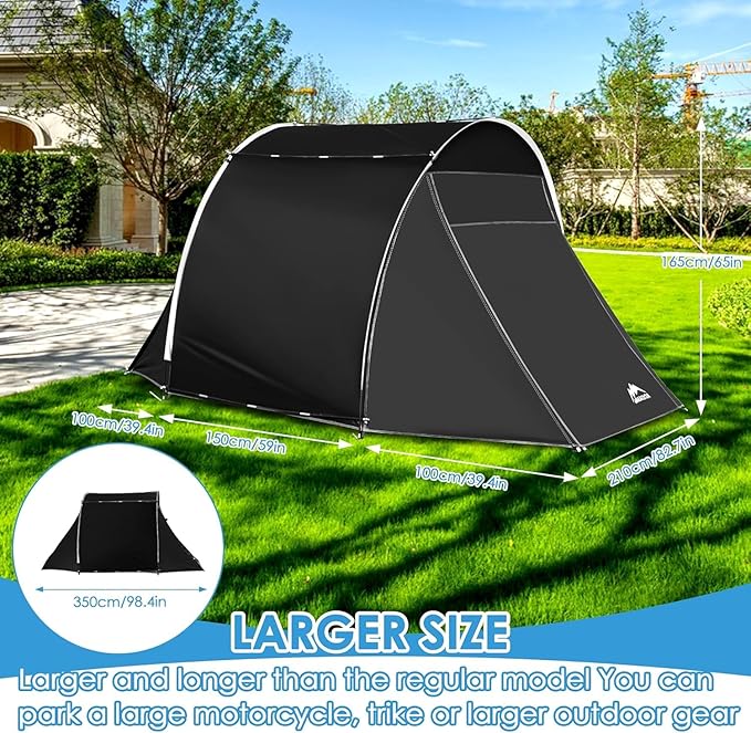 Bike Storage Shed Tent, 98.4 x 82.7 x 65 in,Outdoor Portable Bike Storage, 210D Oxford Fabric PU4000 Waterproof, 2 Rolling Doors, Store 4~8 Bikes, Motorcycles or Large Motorcycles, Without Floor