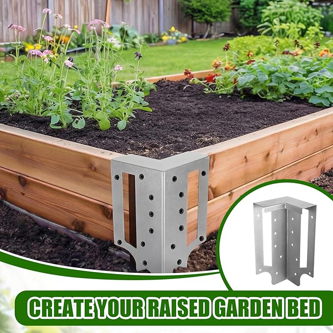 MorningRo 12 Pack Raised Garden Bed Corner Brackets with Securing Lip Fits Lumber up to 2" x 12" Metal Garden Corner Bracket for Wood Frame Bed 4.7" L x 2" W x 10.5" H (Sliver)