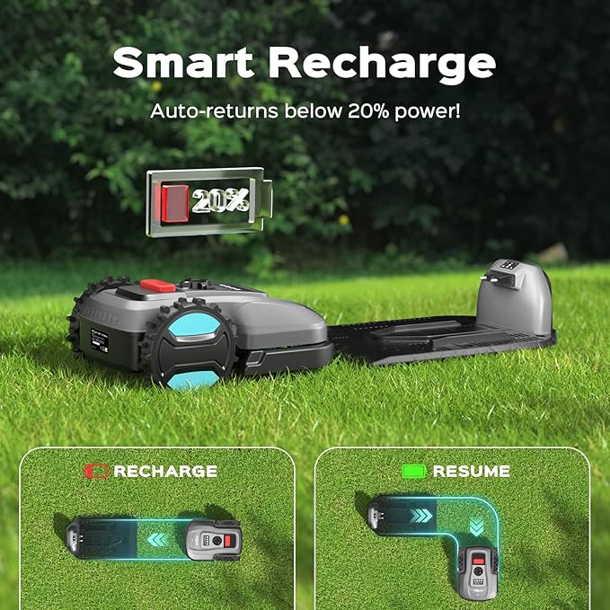 2026 New Robot Lawn Mower with App Control – Features Adjustable Cutting Height, Auto-Charging, Obstacle Detection and Brushless Motor for Lawns Up to 1/8 Acre, Dark Gray