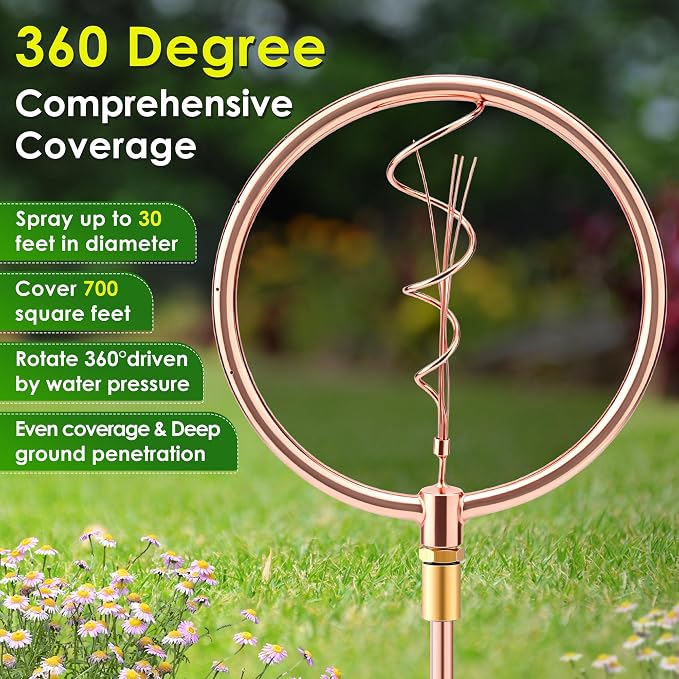34" H Copper Coated Stainless Steel Ornamental Sprinkler, Corrosion Resistant Garden Rotating Sprinkler 360 Degree Shape Decorative for Lawn Garden Landscape(Wave Spiral)