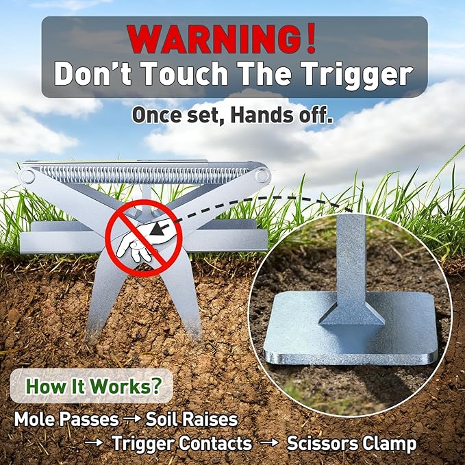 Mole Traps, 2 Pack Scissor Mole Trap with Rust-Proof Steel & High-Resilience Spring, Reusable Outdoor Mole Killer for Lawn, Garden & Farm, One-Step Setup, Quick Capture Gopher & Vole Trap