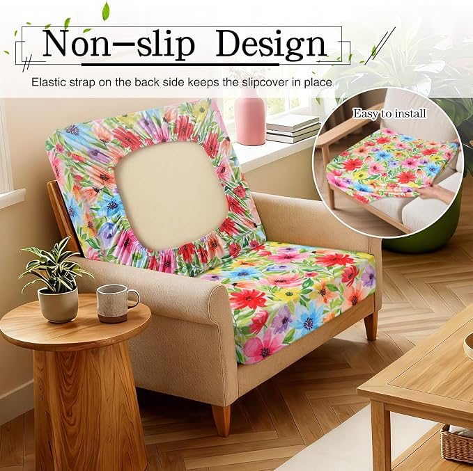 Newwiee 12 Pcs Patio Cushion Covers Outdoor Stretch Sofa Couch Cover Replacement Couch Slipcover Sofa Seat Chair Porch Patio Furniture Protector, Flexibility Washable(Colorful,Vivid Blossom)