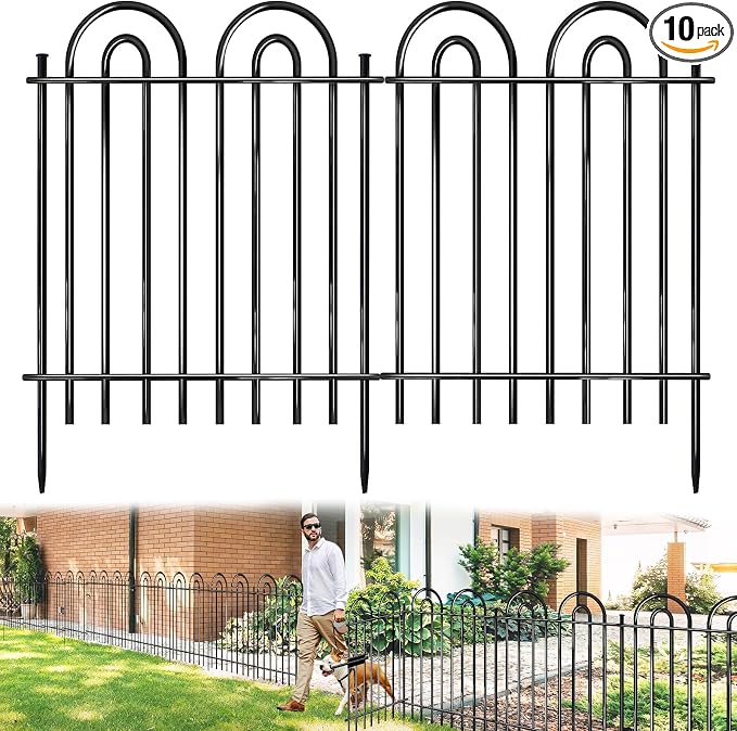 10 Panels Garden Fence, 42in(H)×21.6ft(L) Tall No Dig Fence Animal Barrier, Heavy Duty Metal Tube Decorative Garden Edging Border, Ground Defense Temporary Fencing for Outdoor Yard, Black