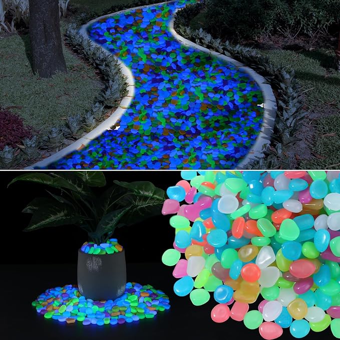 Sasylvia 3000 Pcs Glow in The Dark Rocks 1 Inch Glow Rocks 12.6 LB Garden Glow in The Dark Stone Outdoor Glow in The Dark Pebbles for Landscaping Walkway Pathway Backyard Fish Tank Plant(Multicolor)