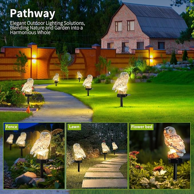 Owl Figure Solar LED Lights, Resin Garden Waterproof owl Figurine with Stake for Outdoor Yard Pathway. (Brown)