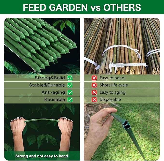FEED GARDEN Garden Stakes 36 Inch 3ft 25 Pack, Sturdy Plant Metal Sticks Support, Plastic Coated Plant Stakes, Tomato Stakes, Beans, Trees