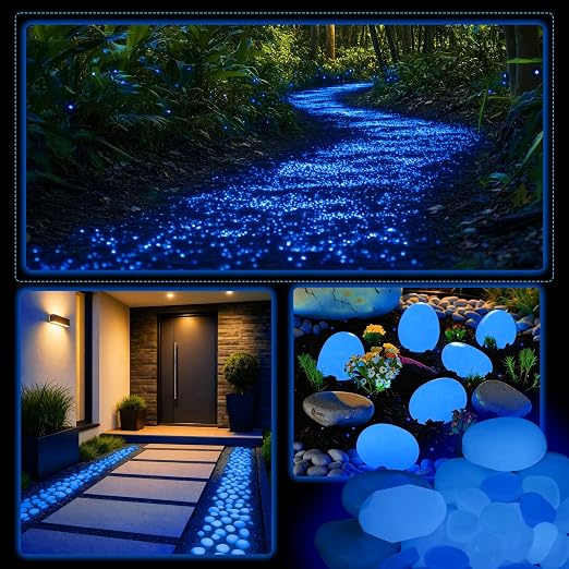 Novabright 500 Pcs Glow in The Dark Rocks, Glow Pebbles for Landscaping Outdoor Decor Glowing Rock Powered by Light or Solar for Garden Lawn Yard, Aquarium, Walkway, Fish Tank, Pathway