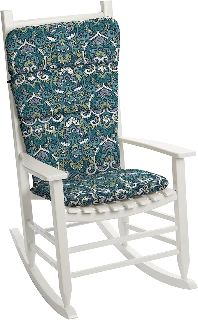 Arden Selections Outdoor Adirondack or Rocking Chair Cushion, 20 x 17, Rain-Proof, Fade Resistant 20 x 17, Sapphire Aurora Blue Damask