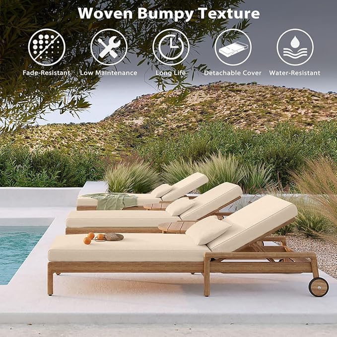 Sundale Outdoor Olefin Chaise Lounge Cushion, Water-Resistant Patio Lounge Chair Cushion, Thick Lounger Pad with 4 Straps Beige, 80 x 26 x 4 Inches