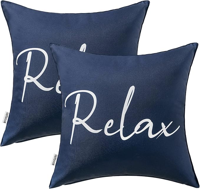 MIULEE Outdoor Waterproof Throw Pillow Covers Set of 2 Relax Decorative Outdoor Square Pillowcases for Chair Patio Garden Couch Tent Balcony Sofa Navy Blue 16x16 Inch