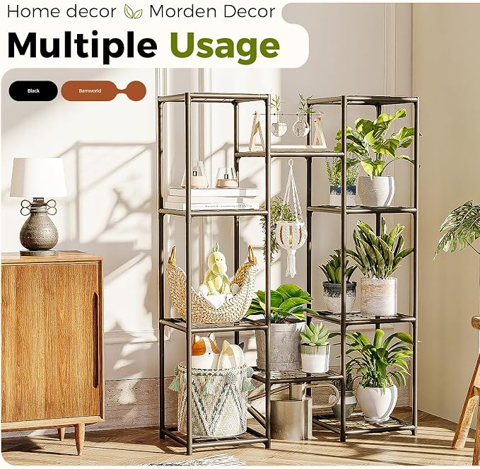 Bamworld Plant Stand Outdoor Metal Plant Shelf for Multiple Plants Large Plant Holder Waterproof for Garden Living Room Patio Morden Home Decor Gardening Gifts
