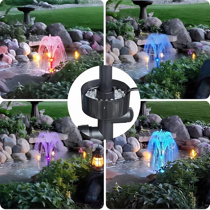 Pond Filter with Pump Fountain Kits, Submersible Pump Pond Fountain With RGB Light Koi Pond Filters for Outdoor Pond,3 Water Patterns Decoration Garden Pond Landscape,660GPH 110V Corded Electric