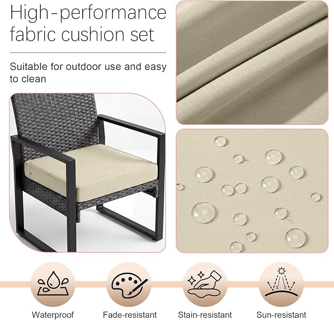 DoubleFill 1 Pcs Outdoor Ottoman Cushion 23"x19"x3" Waterproof Fade Resistant Outdoor Footstools Cushion Removable Patio Ottoman Cushions with Adjustable Fixing Strap for Stool (Beige)
