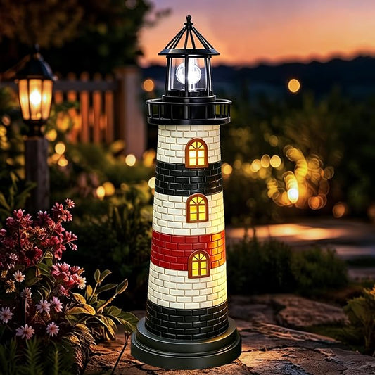 Garden Statues 23" Coastal Solar Lighthouse Garden Decor Waterproof Solar Lights Outdoor Decorative Beach Pool Patio Lawn Yard Decorations, Unique Housewarming Gift Garden Gifts for Family Friends