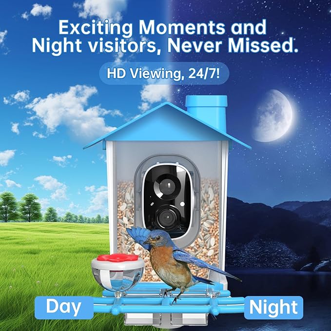 Bird Feeder with Camera Solar Powered - Smart Bird Feeder with 2K HD Camera, AI Identification, Solar Powered, Instant App Alerts, Birds Watching Gifts for Mom, Dad, Tech Lovers