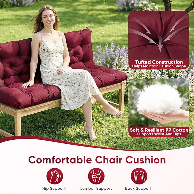 Waterproof Porch Swing Cushions 60 Inch,2 3-Seater Replacement for Outdoor Furniture with Backrest and Straps, Thick 4" Swing Seat Bench Cushion for Loveseat Glider Bench Patio Lawn Backyard