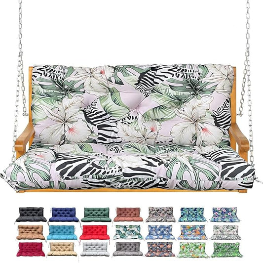Porch Swing Cushion with Backrest,Waterproof Bench Cushion for Outdoor Furniture,2-3 Seater Replacement Thickened Swing Cushion with Ties,Patio,Outdoor,Backyard and Garden (Zebra Floral,60x40")