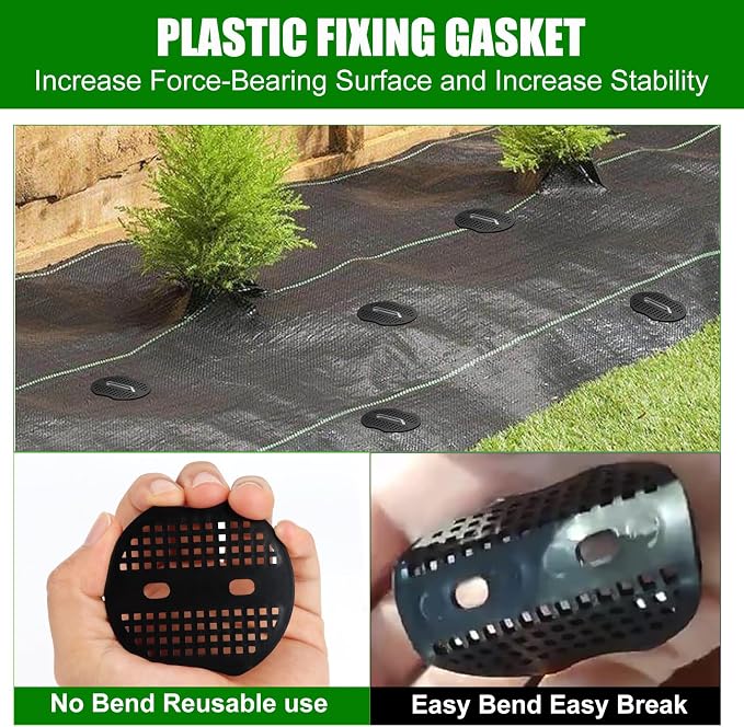 Landscape Fabric Staples with Rubber Hammer,6Inch 50pcs Galvanized Garden Pegs+ 50pcs Gaskets + Pick Hook + Gloves,Anti-Rust,U-Shaped Lawn Spikes,Yard Turf Pins for Weed Barrier,Ground Grass Cover