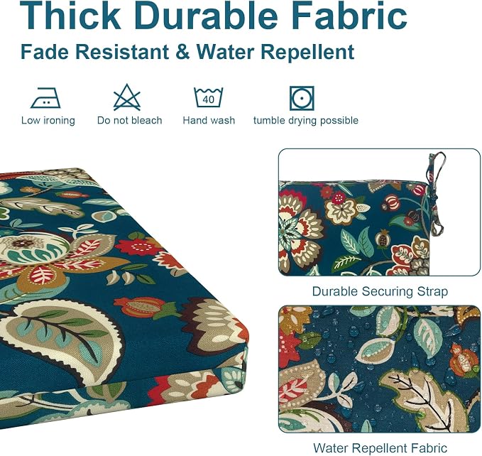 DYTXIII Set of 2 Outdoor Chair Cushions, Water Resistant 18.5"x16"x2" Square Seat Cushion for Patio Dining Chairs, High-Density Replacement Pads for Indoor Outdoor Furniture - Peacock Blue