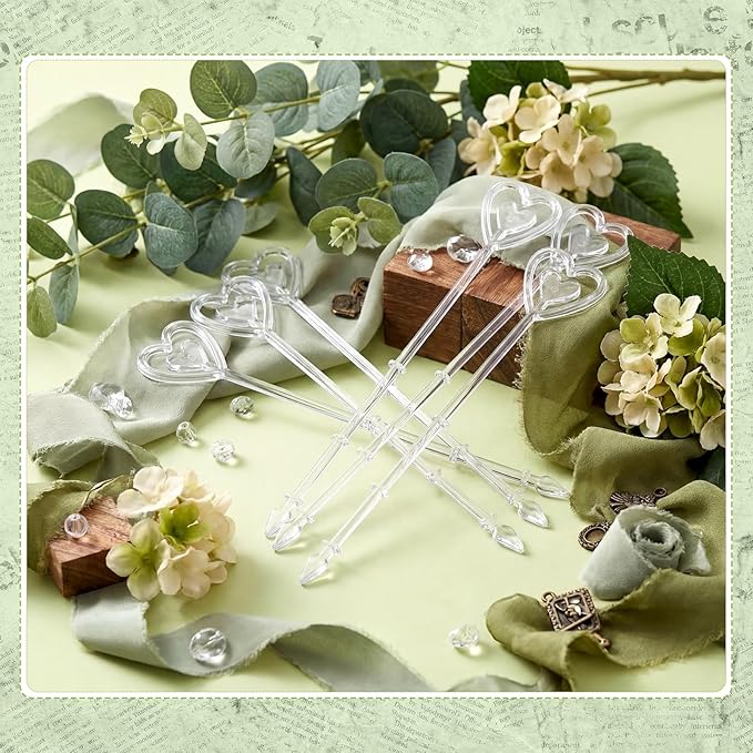 Patelai 500 Pcs Plastic Floral Pick Card Holders Clear Heart Shaped Flower Place Card Holders Clips for Wedding Bouquet Birthday Party Supply, 9 Inches