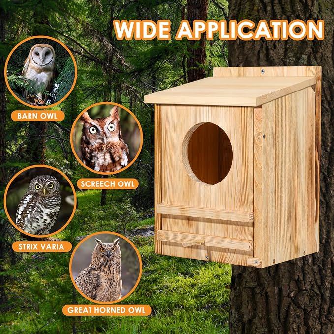 Large Barn Owl House,15.8 * 10.6 * 8.7IN Owl Nesting Box for Outside,Wooden Nest House,Large Handmade Bird Houses for Outside,Suitable for Wildlife Barn,Eastern Screech,Great Horned