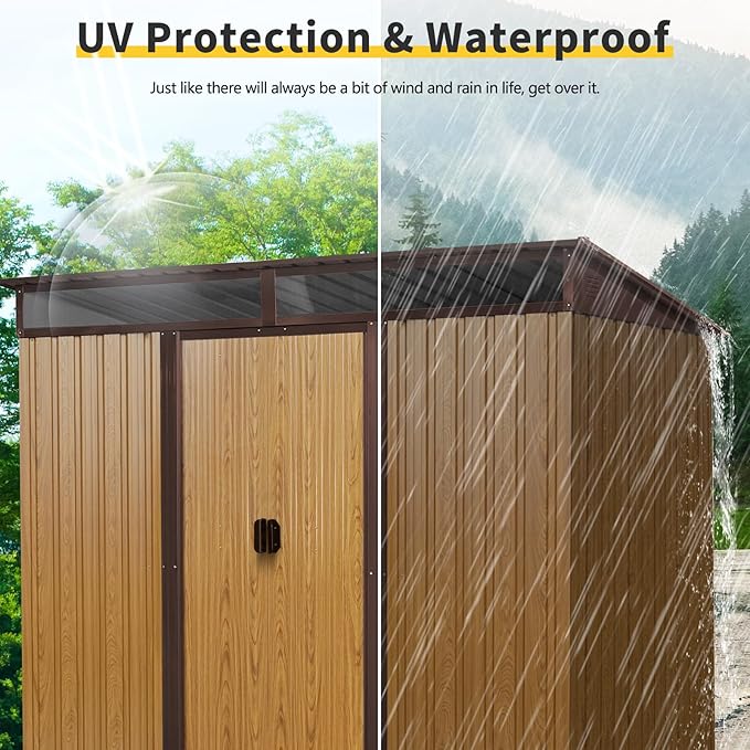 KEIKI 8x6 FT Outdoor Metal Storage Shed with Sloped Roof,Vents and Lockable Sliding Door for Garden Yard