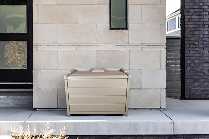 BenchSentry by Genie Package Delivery Box for Outside - Protects Packages from Theft and Weather Damage - Tan