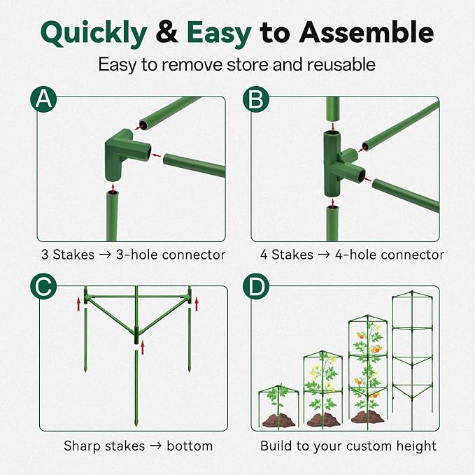 Halatool 3 Pack Tomato Cages for Graden 60 Inch, Adjustable Metal Tall Heavy Duty Tomato Trellis Plant Support, Tomatoes Stakes for Climbing Vegetables Flowers Fruits