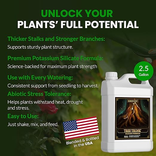 Humboldts Secret Tree Trunk | Potassium Silicate Additive | Liquid Fertilizer for Thicker Stalks, Stress Resistance & Branch Development | Indoor & Outdoor Plant Food, Hydroponic Nutrients, 2.5 Gallon