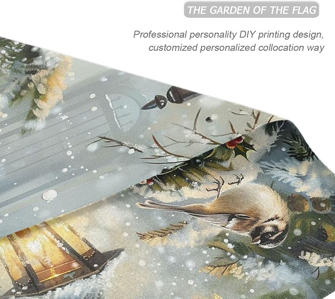 Pfrewn Christmas Winter Garden Flag 12x18 Double Sided Bird Lamp Berry Wreath Snowy House Yard Flags Welcome Winter Outdoor Indoor Banner for Party Home Merry Christmas Xmas Decorations