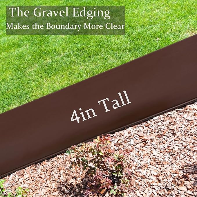 Garden Edging Borders 100FT, 4IN Tall Plastic Landscape Edging with 150pcs Stakes, Flexible Edge Border for Landscaping, Yard, Lawn Edging, Flowerbeds & Landscaping, Brown