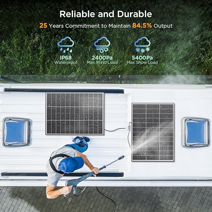 N-Type 16BB 100 Watt Solar Panel, 100W Solar Panel with 25% High Efficiency Monocrystalline PV Module, Compact Space-Saving for RV, Van, Marine and Off-Grid 12V System