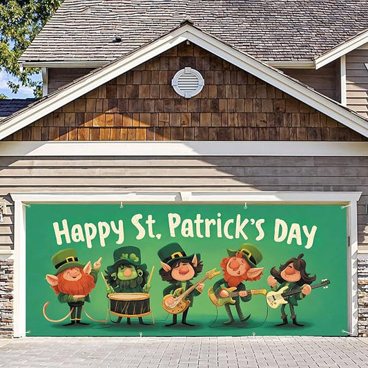 7 * 16FT Summer Garage Door Cover Decorations Sunset Palm Trees Garage Door Banner for Outdoor Indoor Summer Party Photography Backdrop (Happy St. Patrick's Day, 6 * 13 ft)