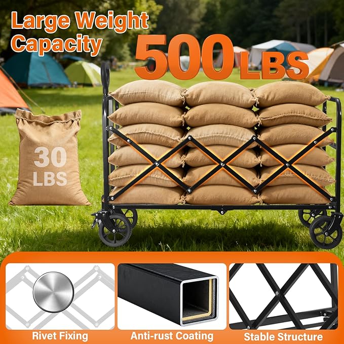 Wagons Carts Foldable — Heavy Duty Collapsible Wagon for Groceries, Apartment Moving & Storage Wagon cart with Wheels Foldable,Portable Folding Wagon for Yard Work, Travel, Shopping,Picnic & Beach