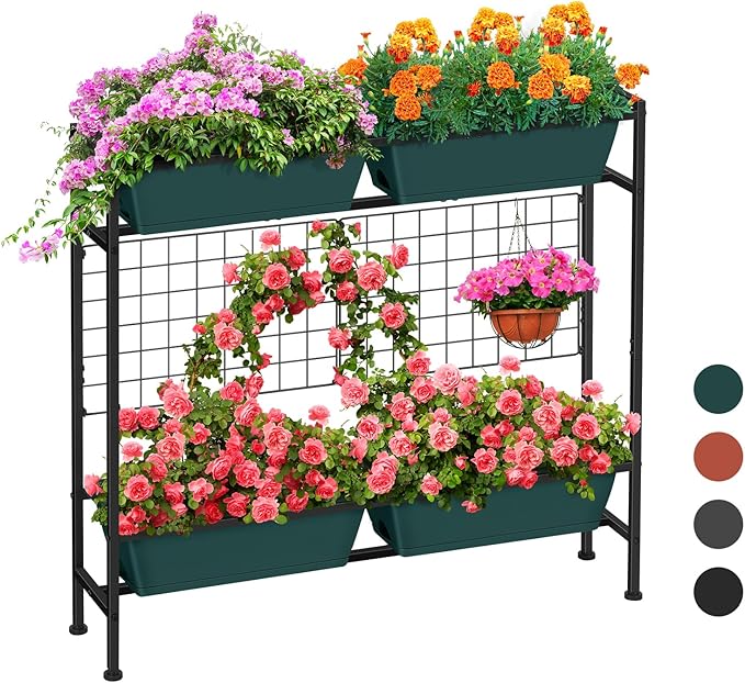 ETELI Vertical Raised Garden Beds 32.4" Tall Planter Raised Beds Boxes Outdoor Herb Garden Planter with Metal Fences Legs for Small Climbing Plant Gardening Vegetables Patio Balcony Porch, Green