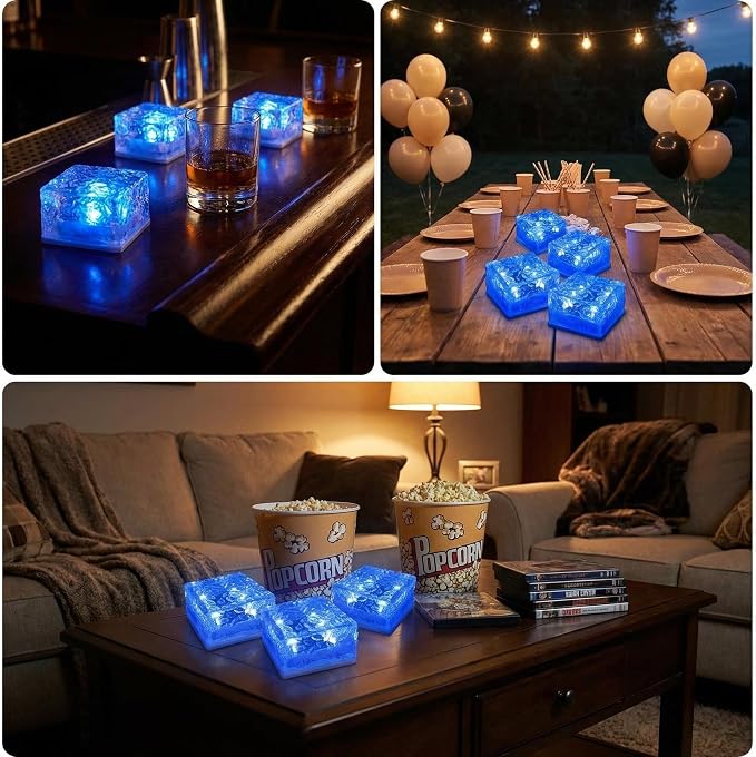 Solar Powered LED Acrylic Brick Lights, Multicolor Water Ripple Design, Waterproof In-Ground Landscape Path Lights for Outdoor Garden Patio Walkway (Blue)