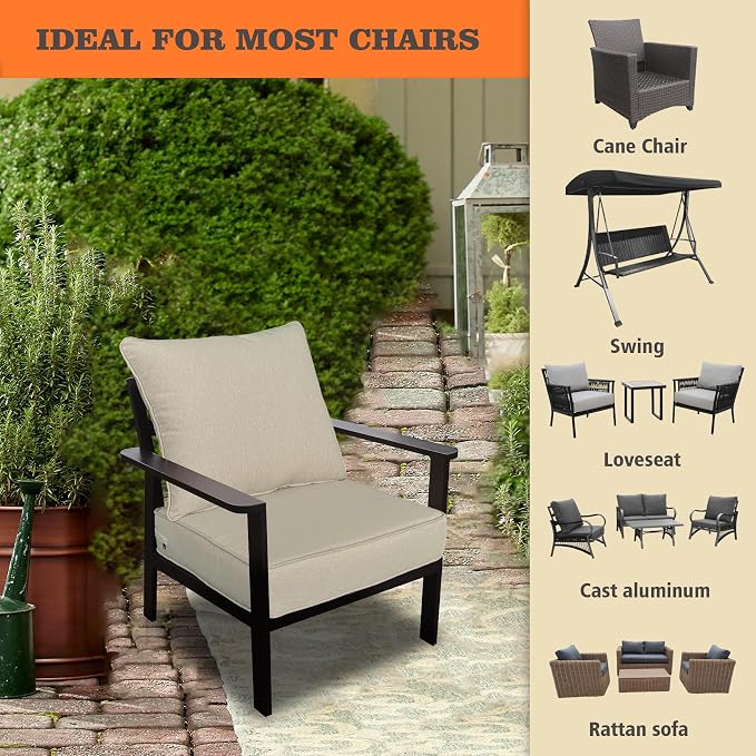 Goodgoods 22x24 inch Outdoor/Indoor Deep Seat Patio Cushions Set of 2 Resilient Foam Filling Water Repellent Stain-Resistant UV Resistant Weather Resistant Deep Seat Bottom Putty