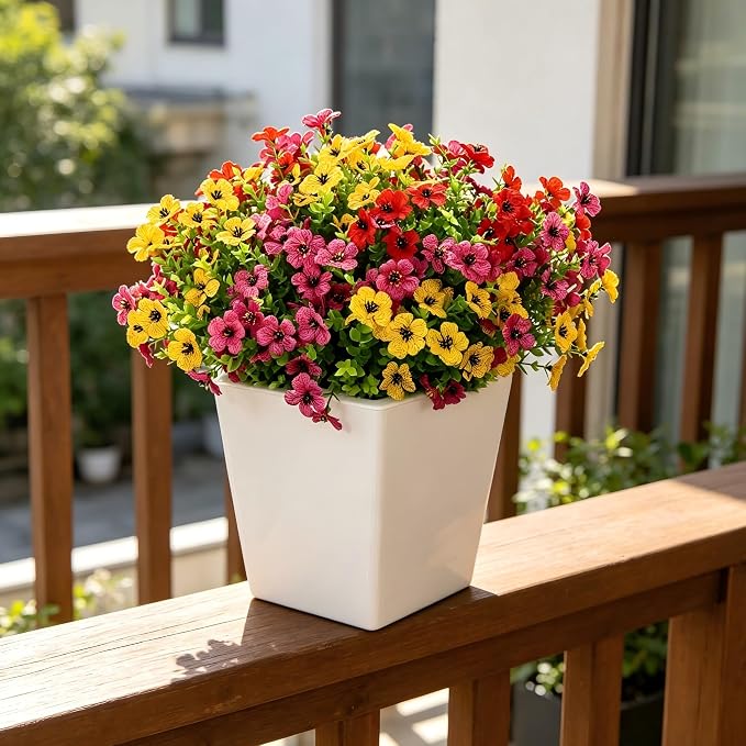 36 Bundles Artificial Flowers for Outdoors, UV Resistant Fake Plants Decor | Faux Silk Daisy Mums for Outside Planters, Porch, Patio, Window Box, Garden and Farmhouse