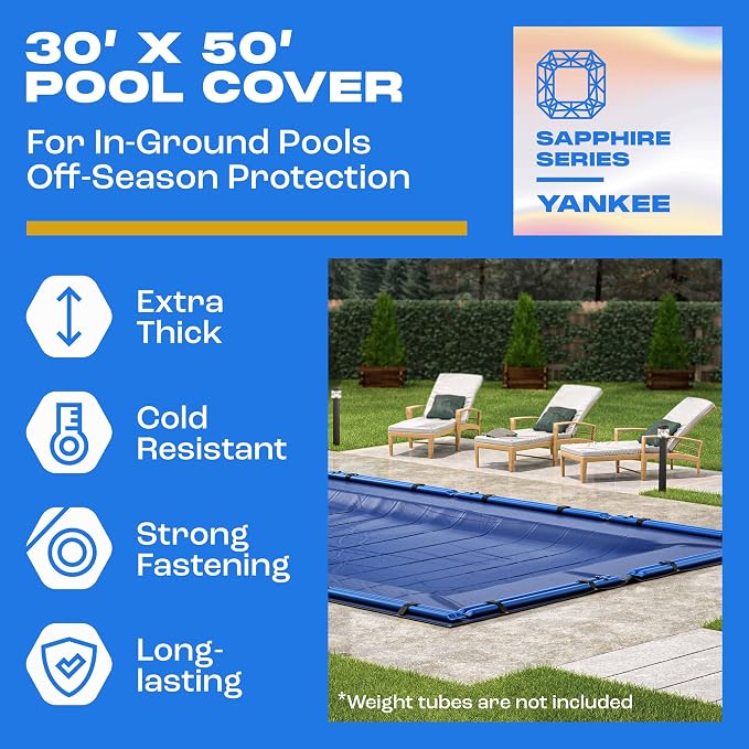 30x50 ft Rectangular Inground Pool Cover | Extra Thick & Durable | Sapphire Series of Premium Cold- and UV-Resistant Cover | In-Ground Pool Protection | by Yankee