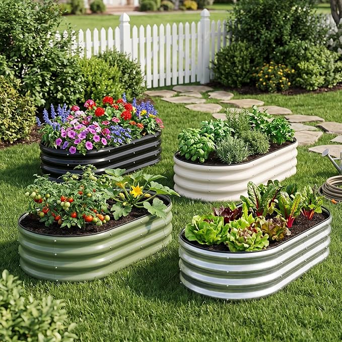 1MORE Galvanized Raised Garden Bed- Planter Garden Boxes Outdoor, Raised Beds for Gardening, 4x2x1ft Metal Garden Bed Kit for Vegetables Flower, Planter Raised Beds with Tools.Silver-2pack
