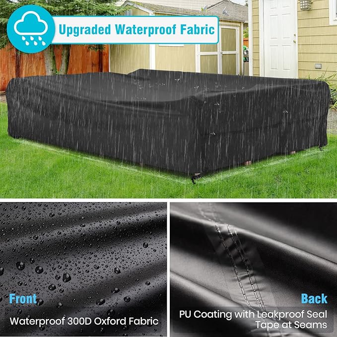 Velway Patio Table Chairs Set - Waterproof, 111"L x 74"W x 28"H Outdoor Bistro Dining Set - Fire Pit Table Cover - Furniture Cover - Small Rectangle - Ultra Windproof, UV-Resistant